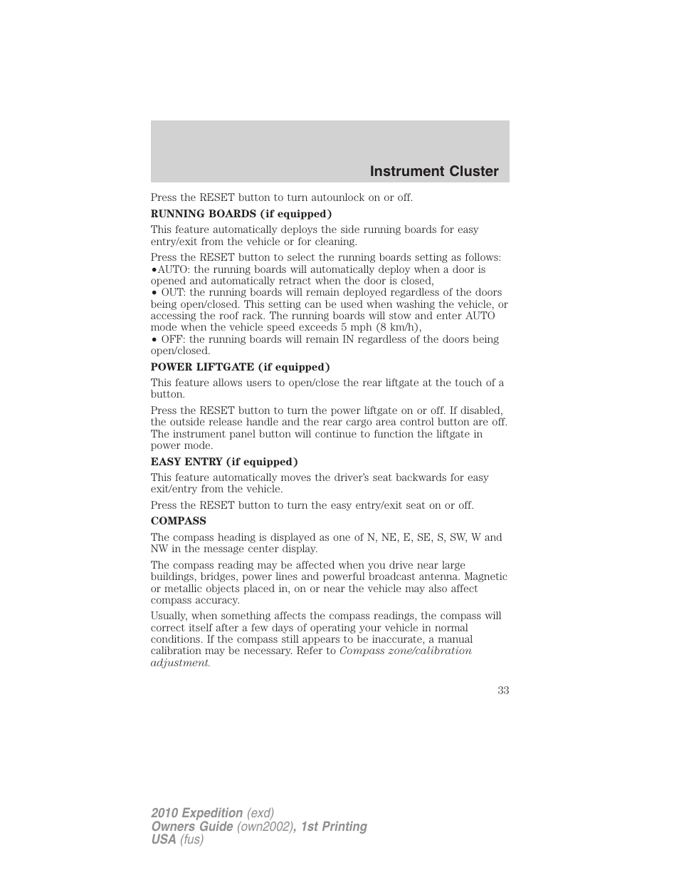 Instrument cluster | FORD 2010 Expedition v.1 User Manual | Page 33 / 420