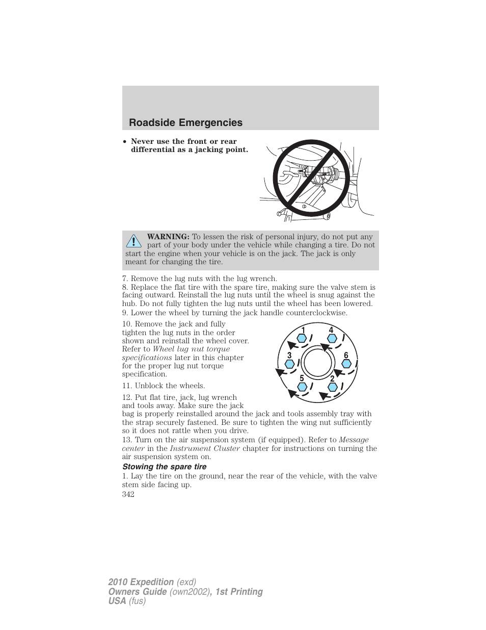 Stowing the spare tire, Roadside emergencies | FORD 2010 Expedition v.1 User Manual | Page 342 / 420