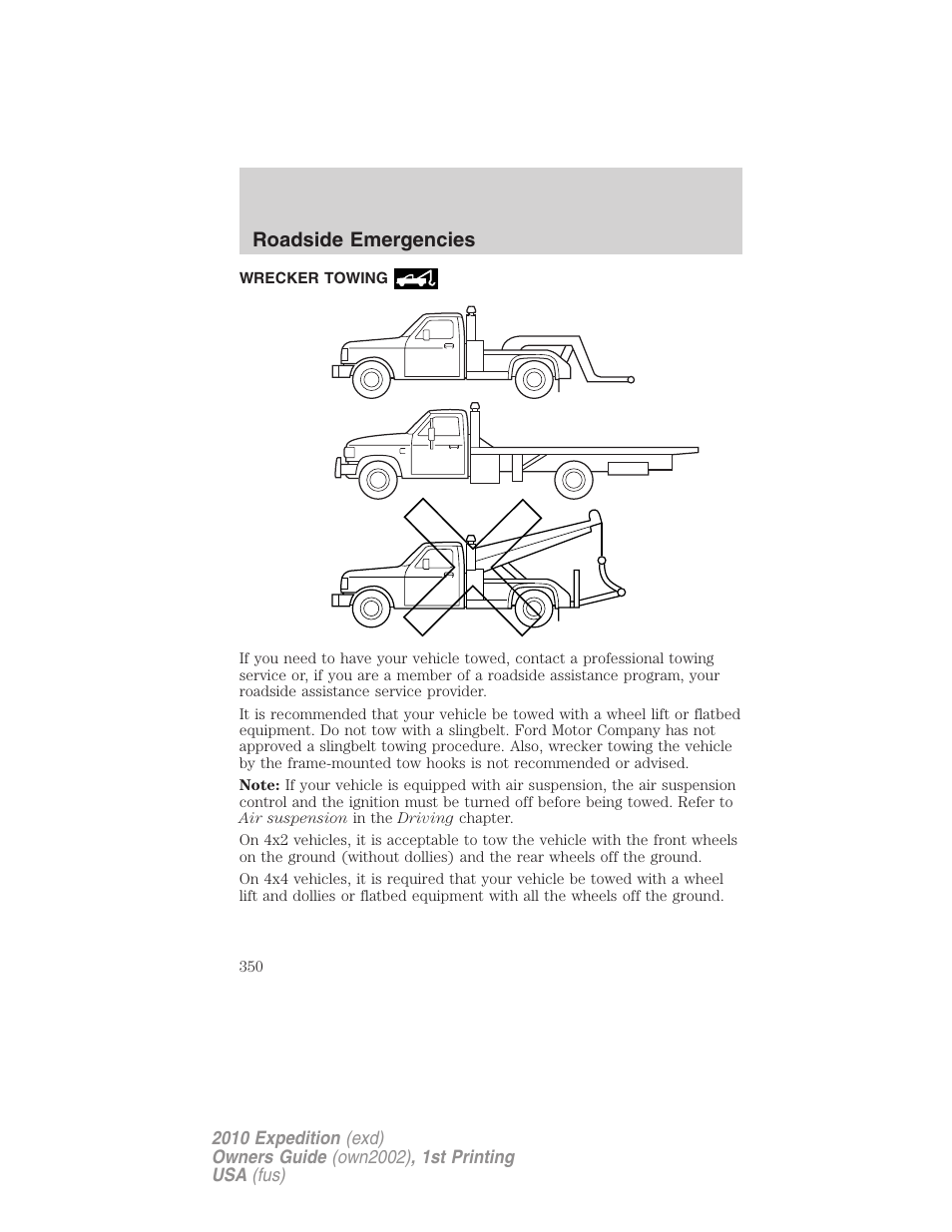 Wrecker towing, Roadside emergencies | FORD 2010 Expedition v.1 User Manual | Page 350 / 420