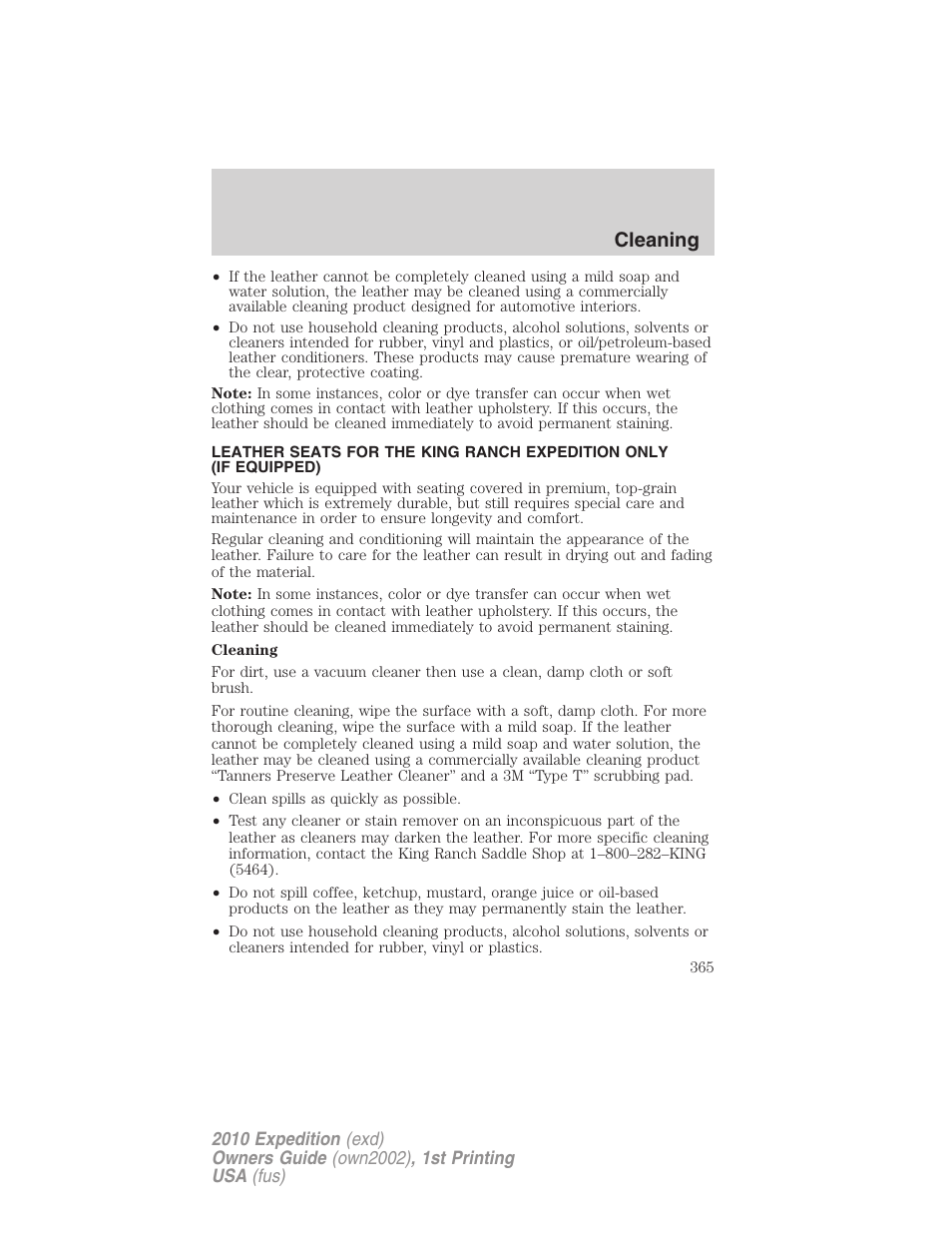 Cleaning | FORD 2010 Expedition v.1 User Manual | Page 365 / 420