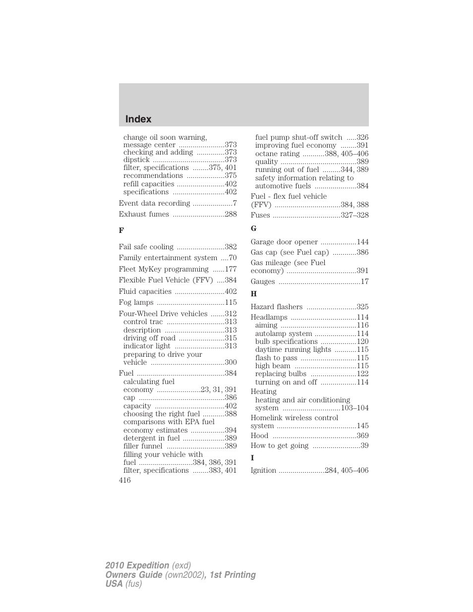 Index | FORD 2010 Expedition v.1 User Manual | Page 416 / 420