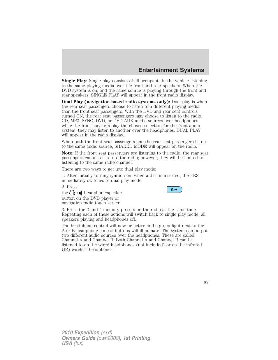 Entertainment systems | FORD 2010 Expedition v.1 User Manual | Page 87 / 420