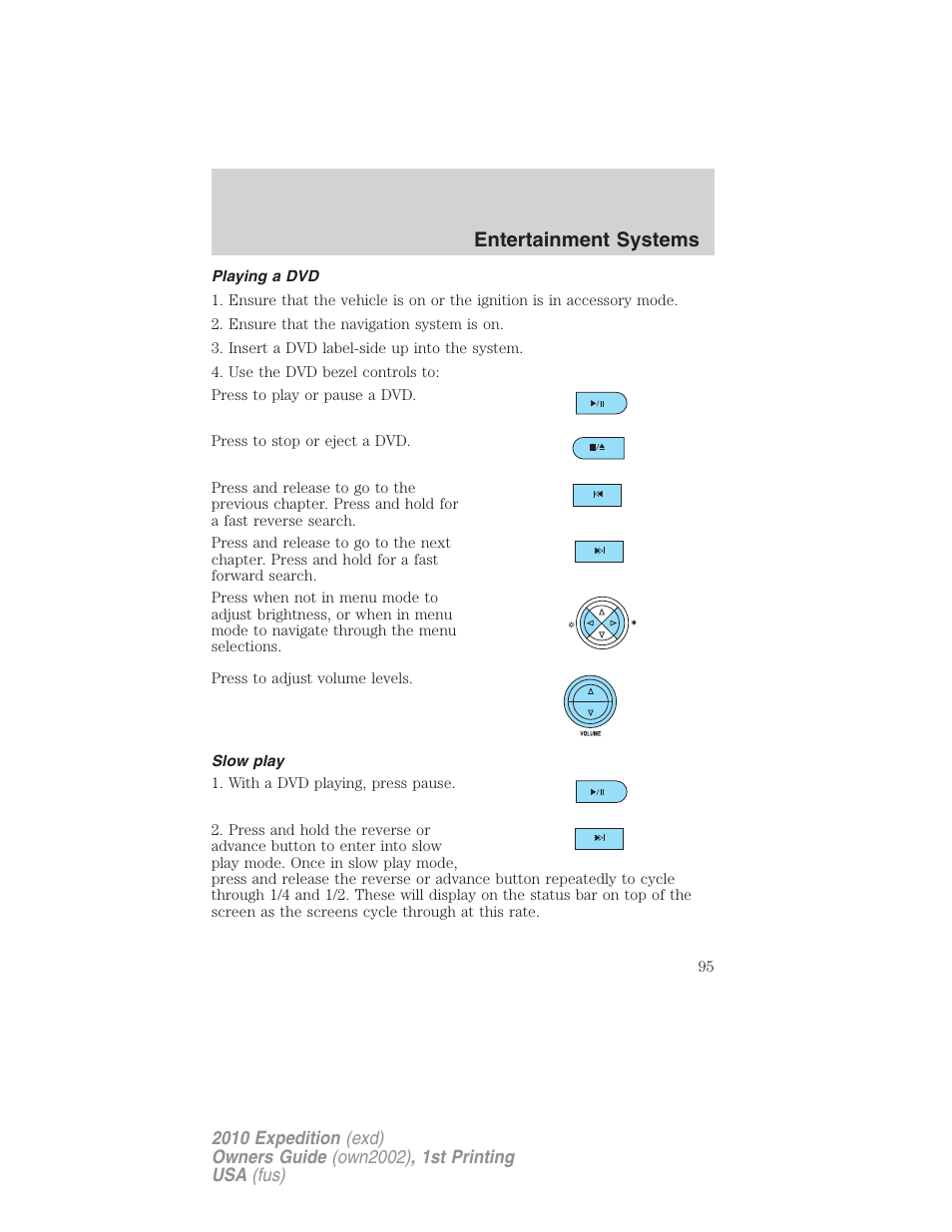 Playing a dvd, Slow play, Entertainment systems | FORD 2010 Expedition v.1 User Manual | Page 95 / 420