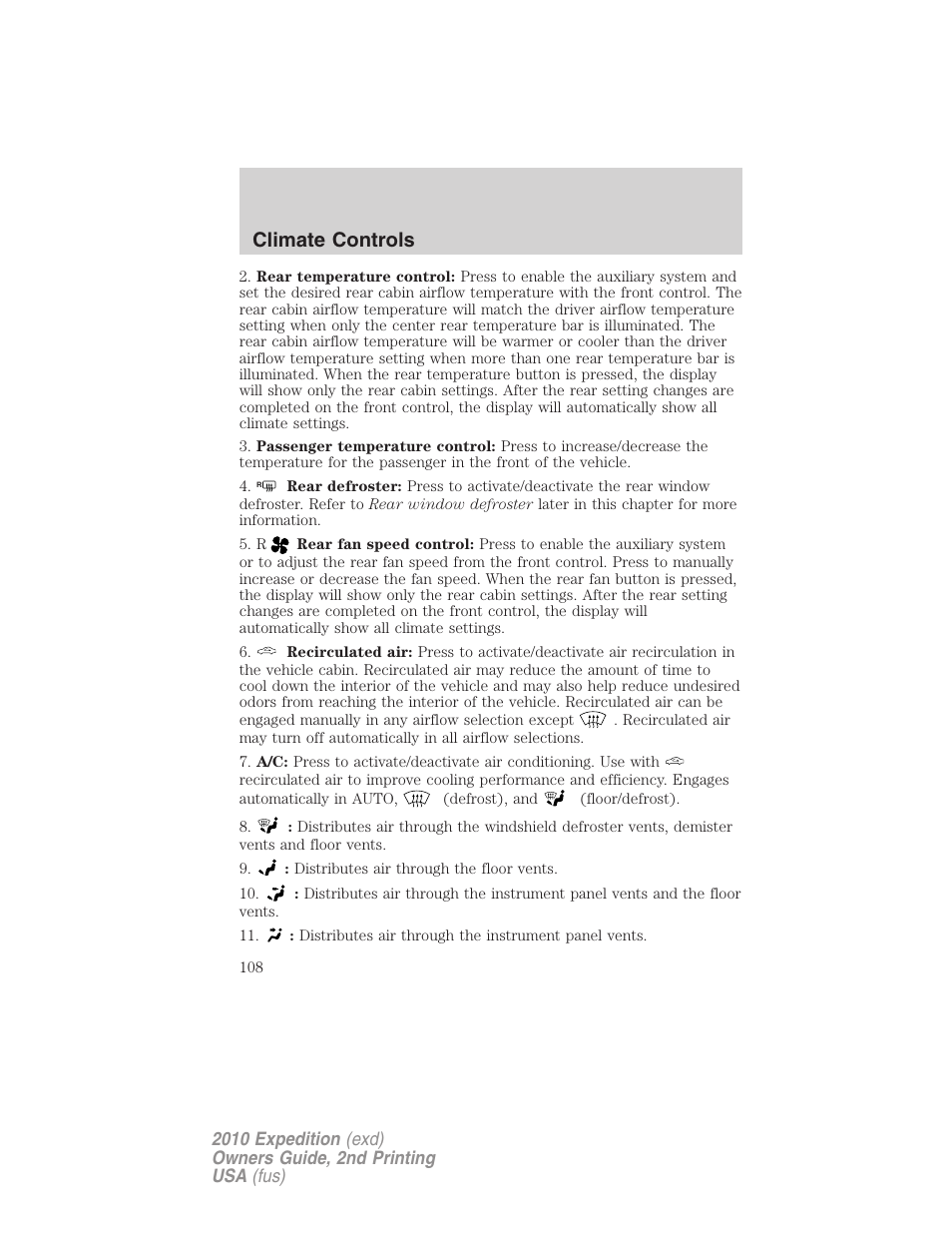 Climate controls | FORD 2010 Expedition v.2 User Manual | Page 108 / 424