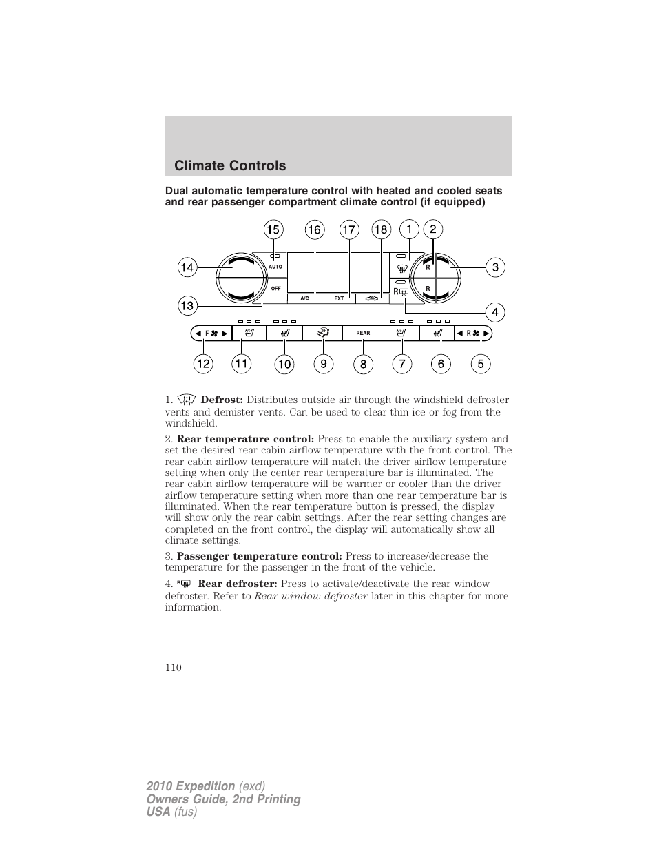 Climate controls | FORD 2010 Expedition v.2 User Manual | Page 110 / 424