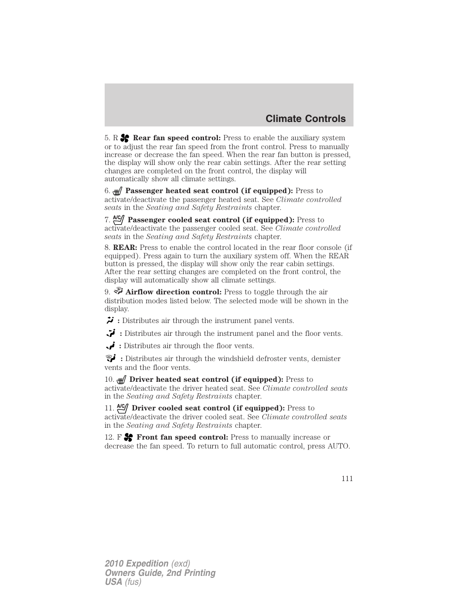Climate controls | FORD 2010 Expedition v.2 User Manual | Page 111 / 424