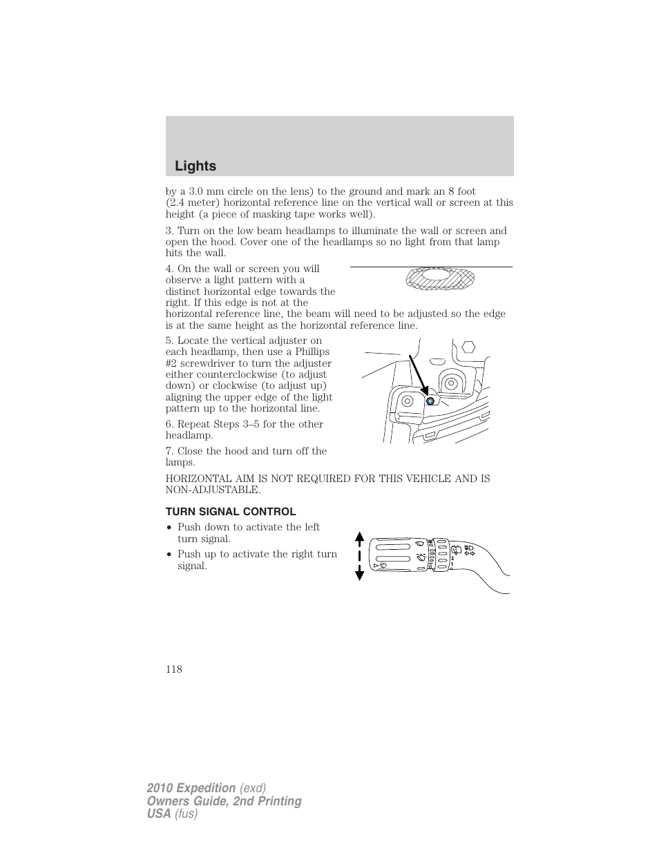 Turn signal control, Lights | FORD 2010 Expedition v.2 User Manual | Page 118 / 424