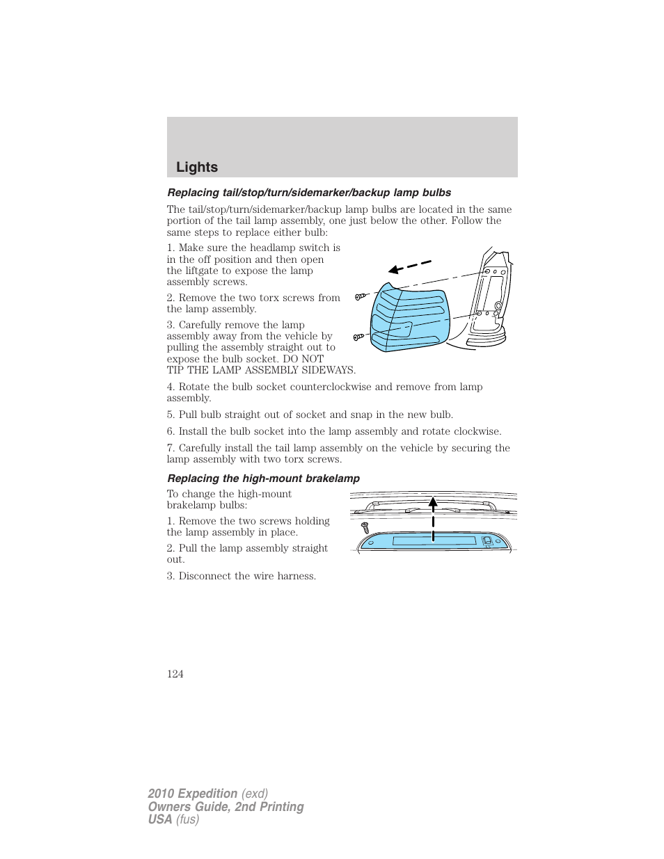 Replacing the high-mount brakelamp, Lights | FORD 2010 Expedition v.2 User Manual | Page 124 / 424