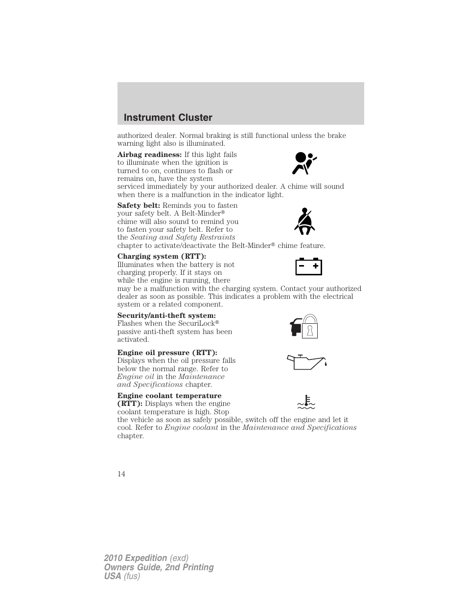 Instrument cluster | FORD 2010 Expedition v.2 User Manual | Page 14 / 424