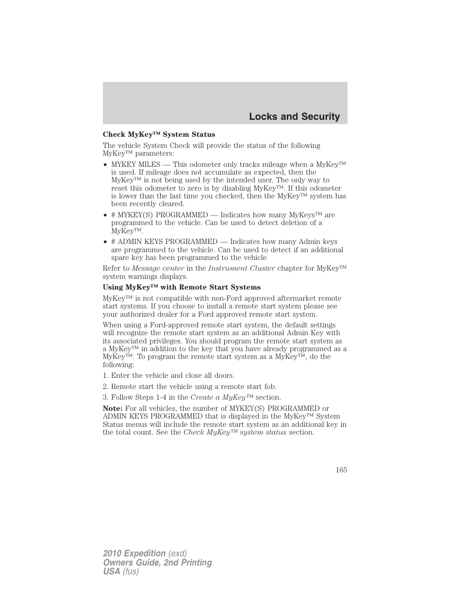 Locks and security | FORD 2010 Expedition v.2 User Manual | Page 165 / 424