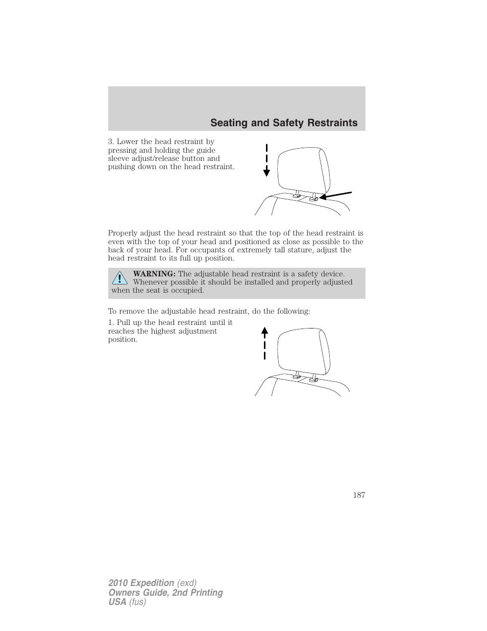 Seating and safety restraints | FORD 2010 Expedition v.2 User Manual | Page 187 / 424