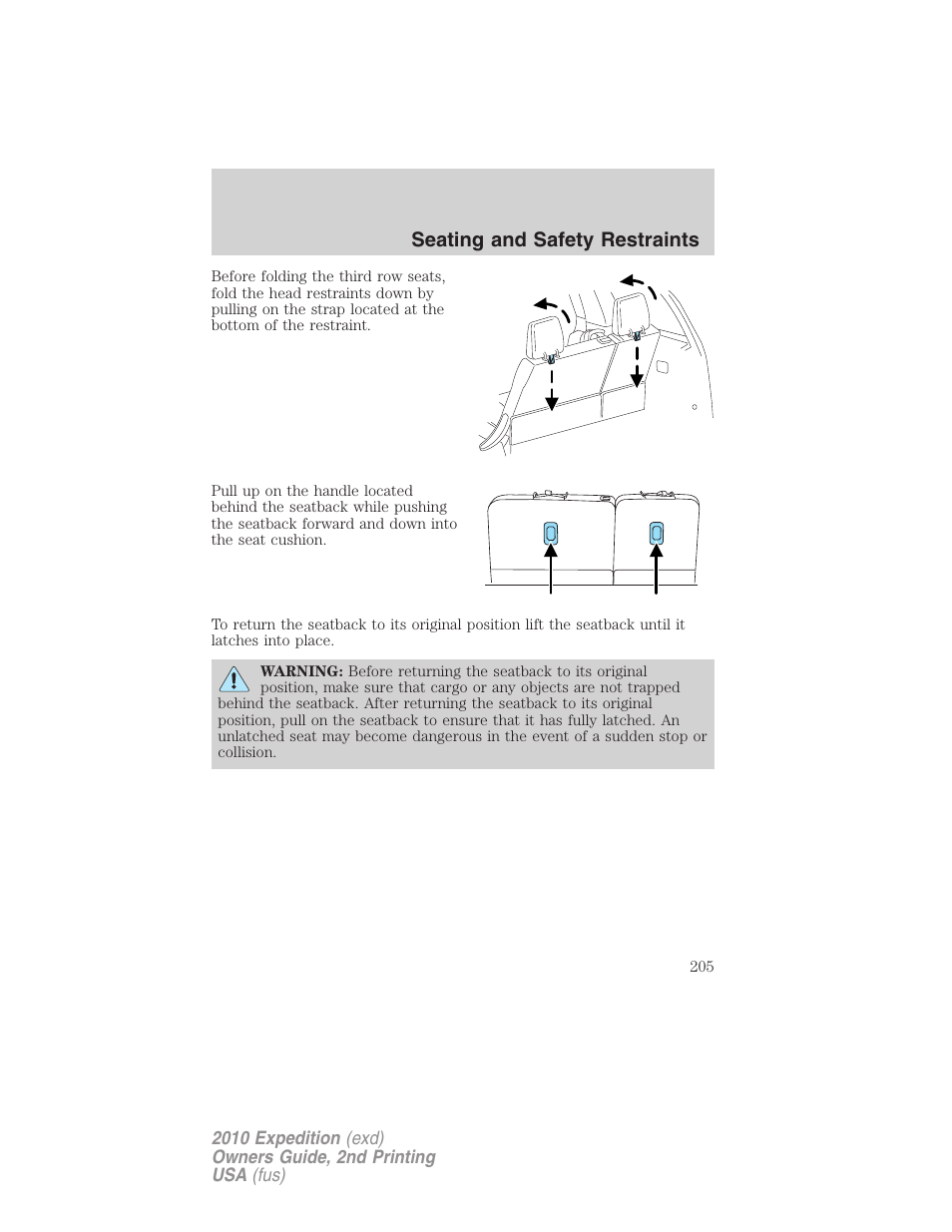 Seating and safety restraints | FORD 2010 Expedition v.2 User Manual | Page 205 / 424