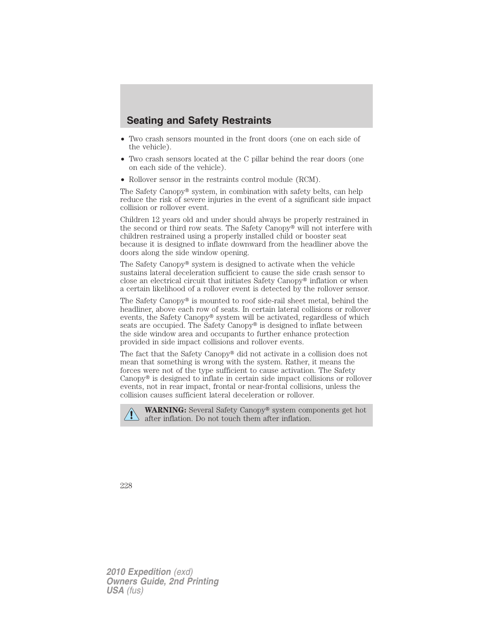 Seating and safety restraints | FORD 2010 Expedition v.2 User Manual | Page 228 / 424