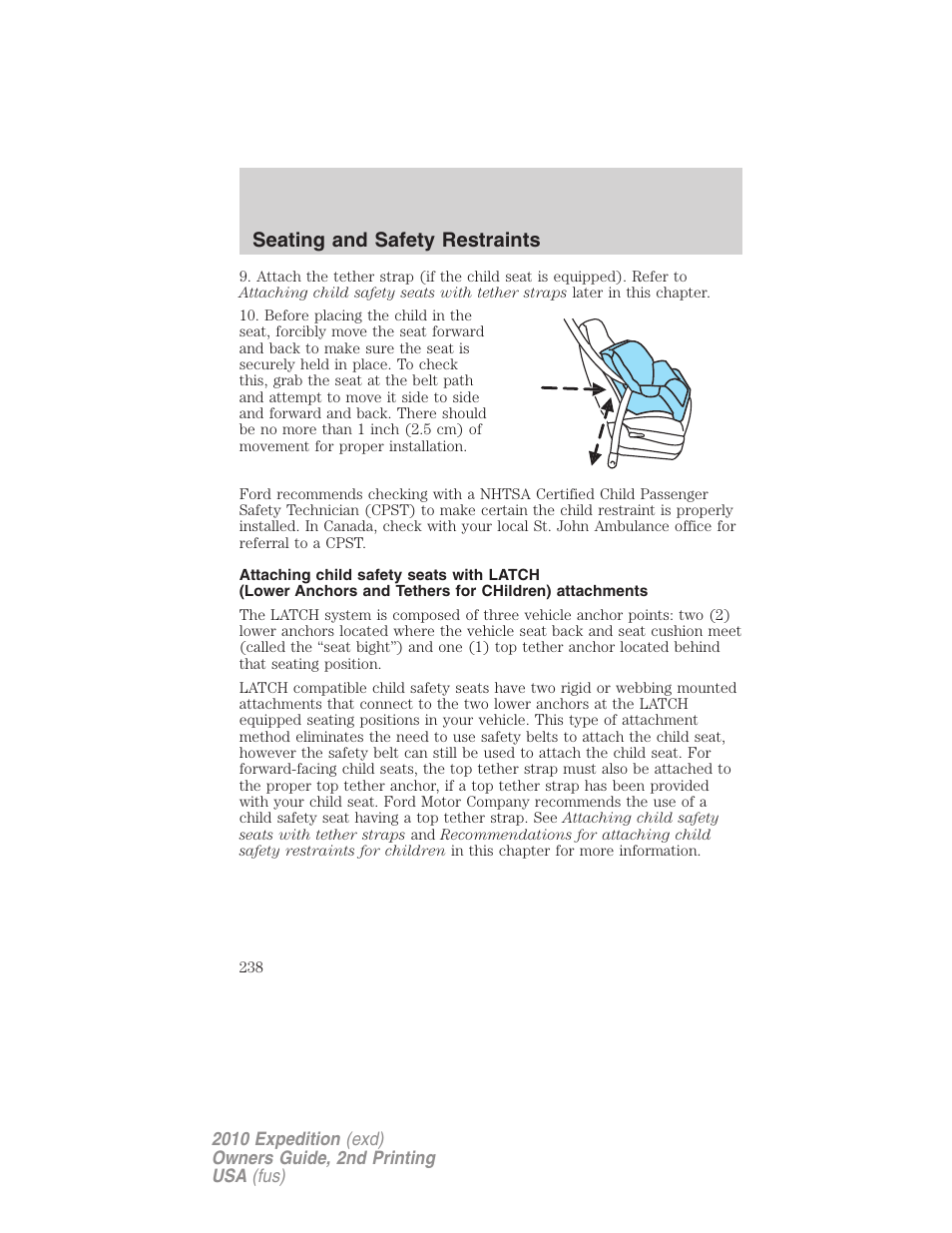 Seating and safety restraints | FORD 2010 Expedition v.2 User Manual | Page 238 / 424