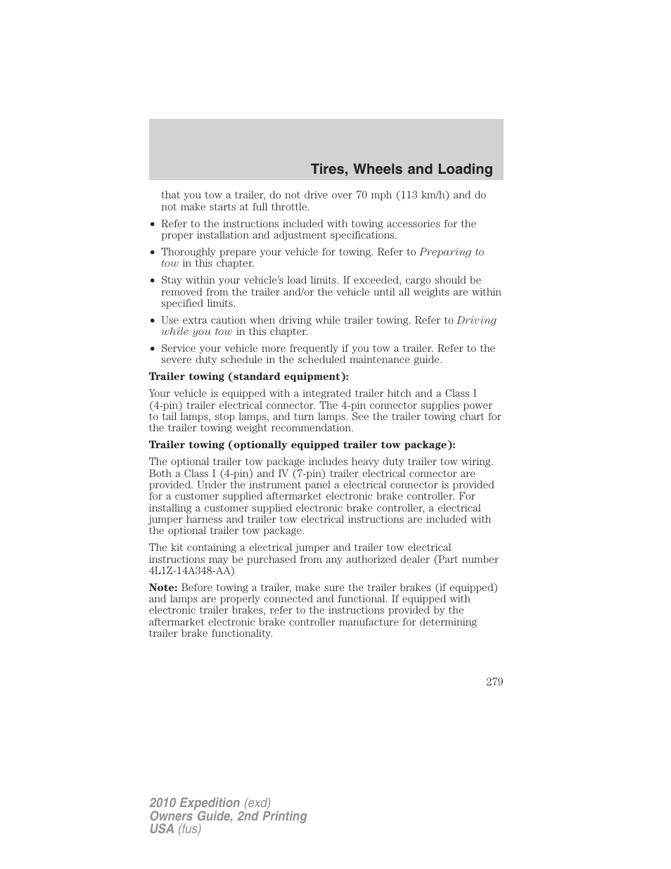 Tires, wheels and loading | FORD 2010 Expedition v.2 User Manual | Page 279 / 424