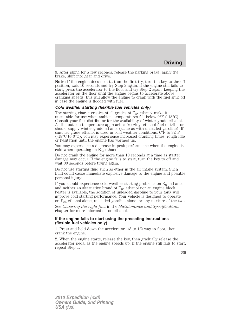 Driving | FORD 2010 Expedition v.2 User Manual | Page 289 / 424