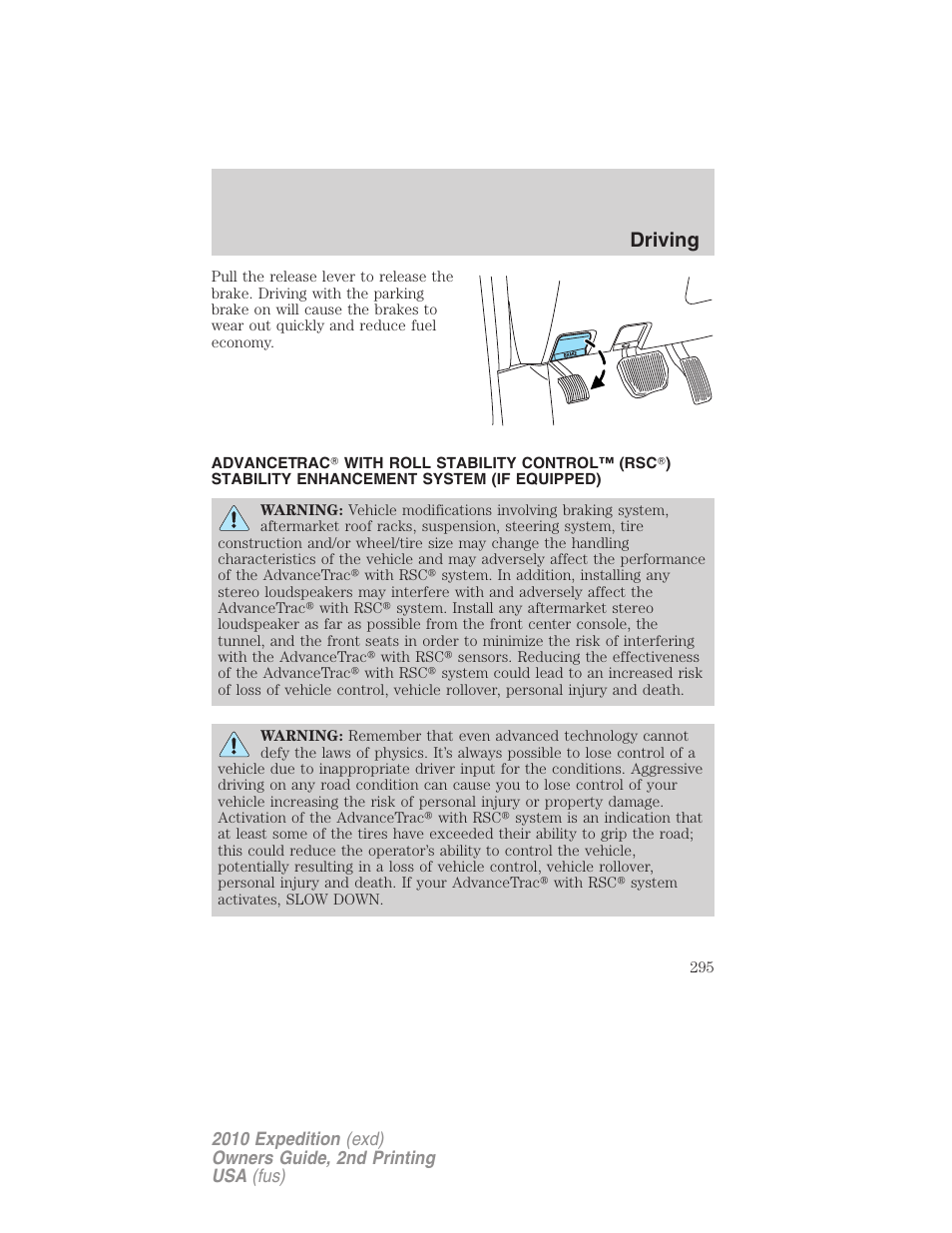 Advancetrac, Driving | FORD 2010 Expedition v.2 User Manual | Page 295 / 424