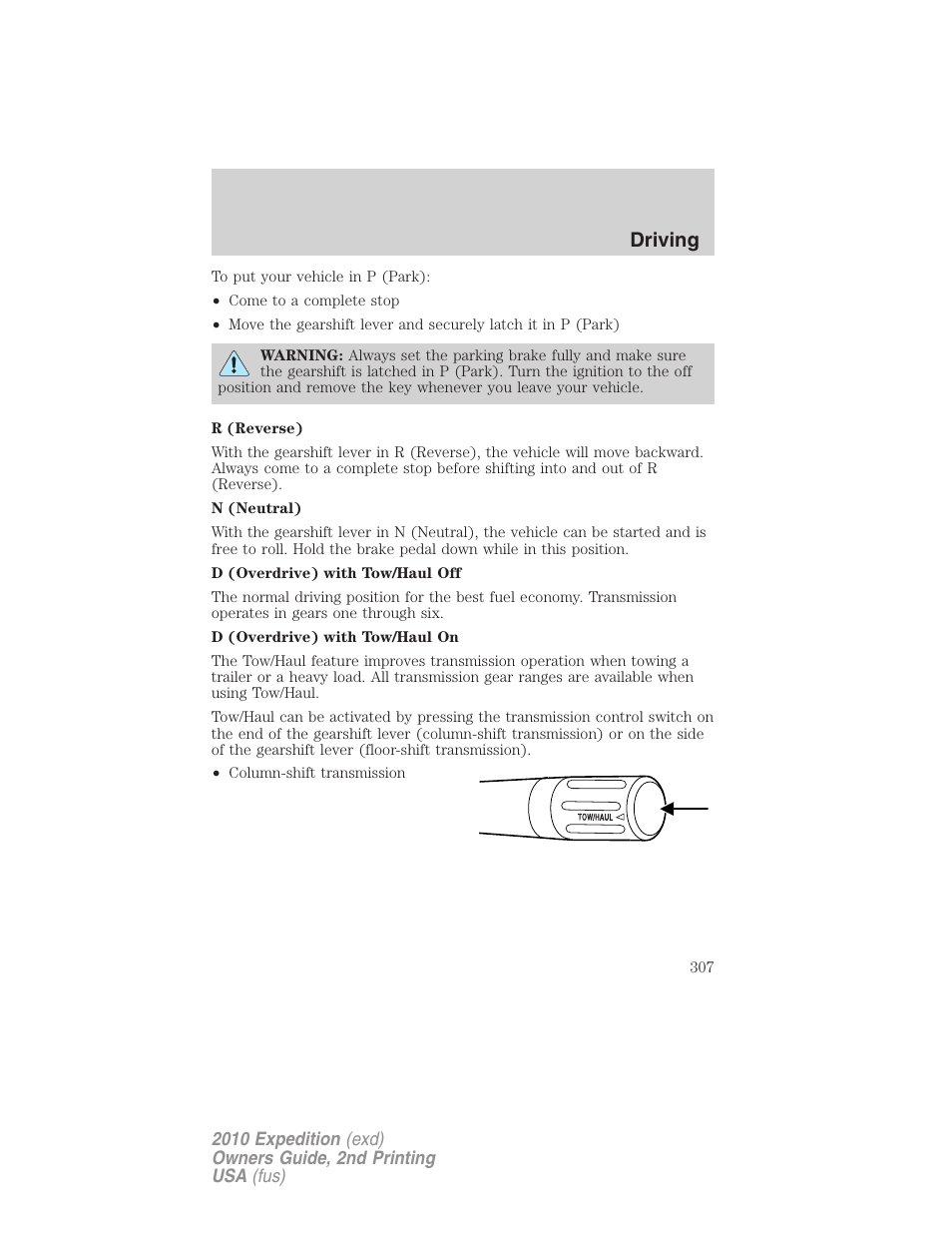 Driving | FORD 2010 Expedition v.2 User Manual | Page 307 / 424