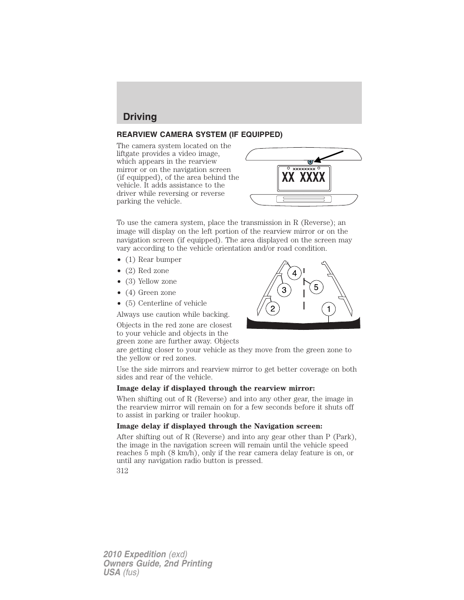 Rearview camera system (if equipped), Rear-view camera system, Driving | FORD 2010 Expedition v.2 User Manual | Page 312 / 424