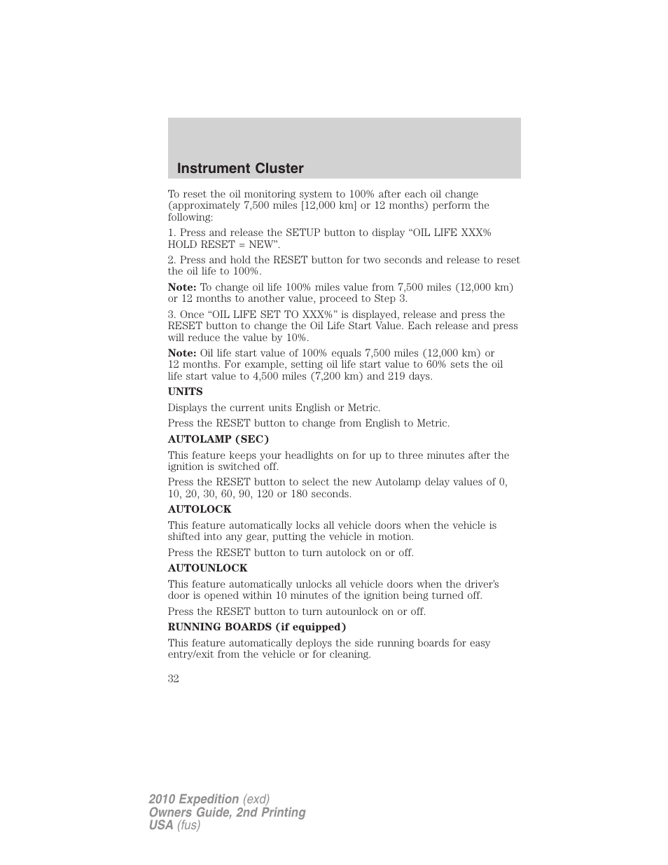 Instrument cluster | FORD 2010 Expedition v.2 User Manual | Page 32 / 424