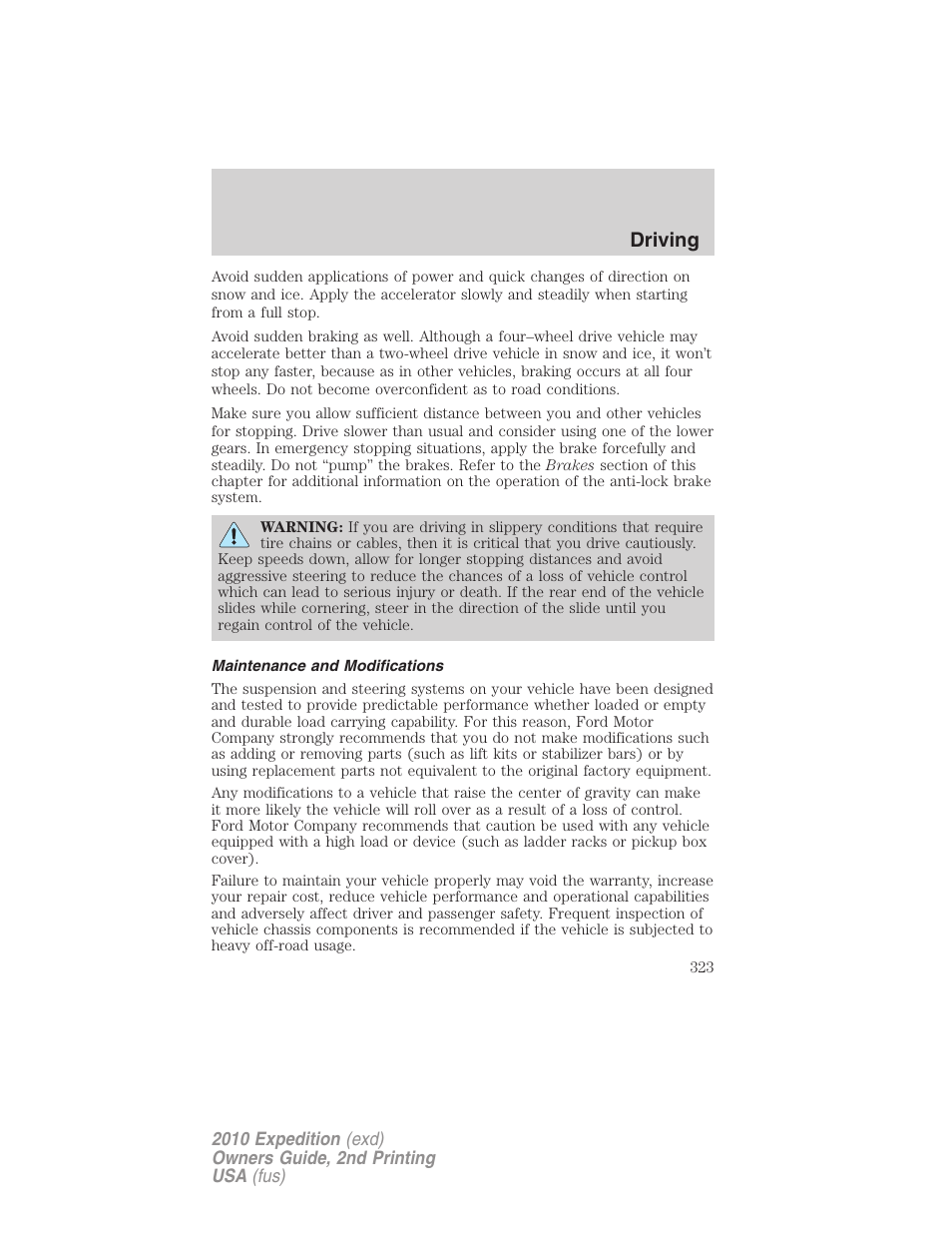 Maintenance and modifications, Driving | FORD 2010 Expedition v.2 User Manual | Page 323 / 424
