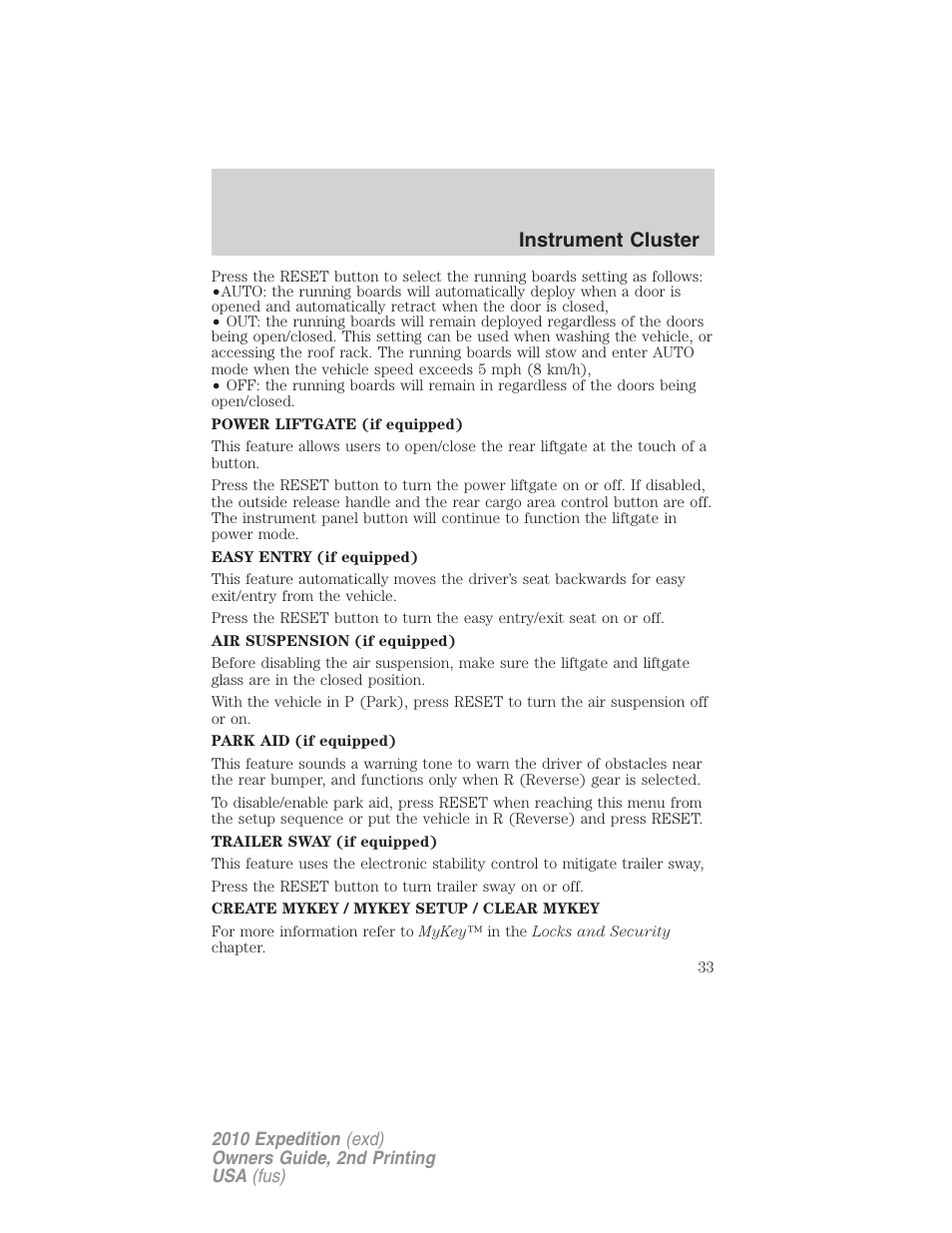 Instrument cluster | FORD 2010 Expedition v.2 User Manual | Page 33 / 424