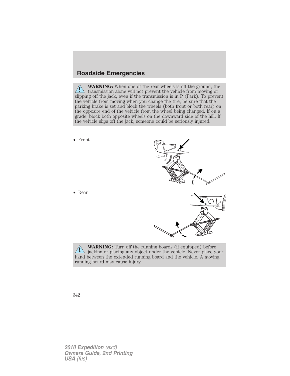 Roadside emergencies | FORD 2010 Expedition v.2 User Manual | Page 342 / 424