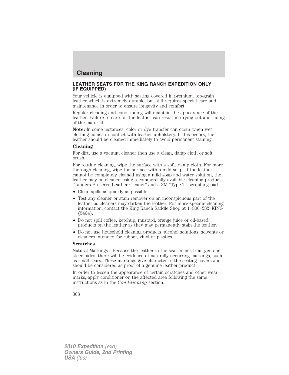 Cleaning | FORD 2010 Expedition v.2 User Manual | Page 368 / 424