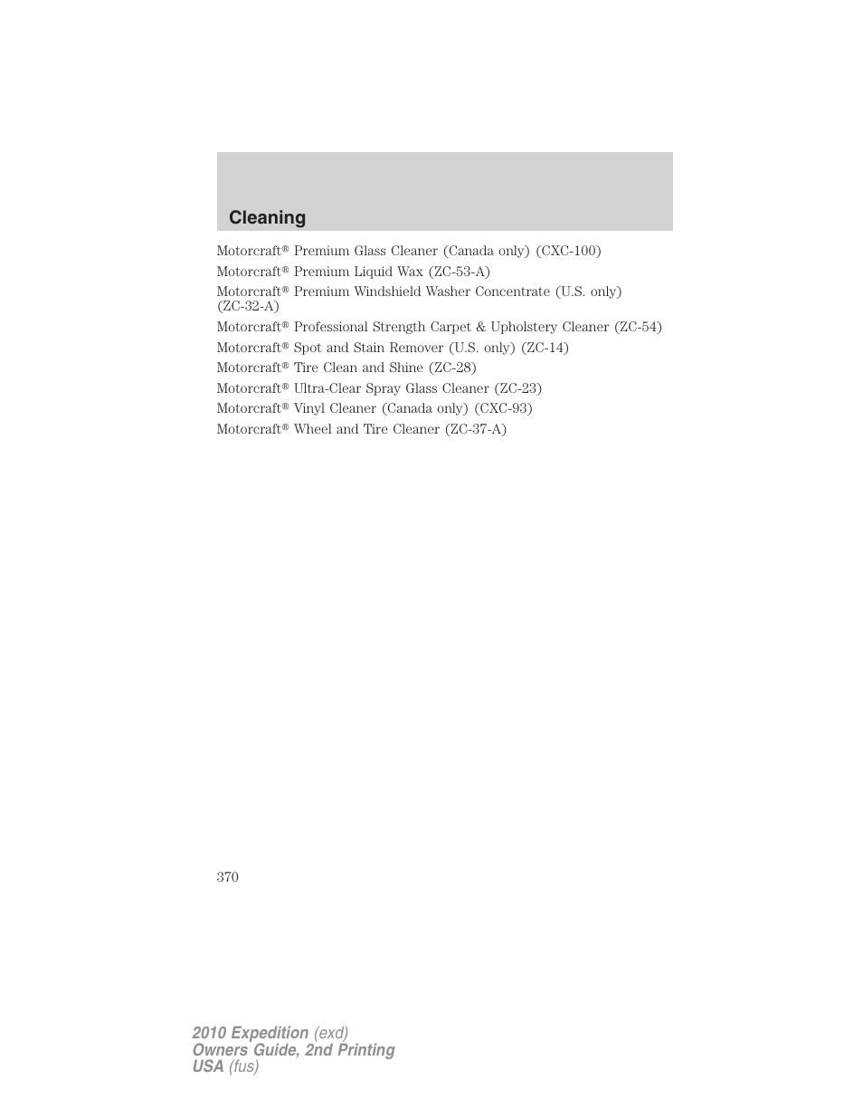 Cleaning | FORD 2010 Expedition v.2 User Manual | Page 370 / 424