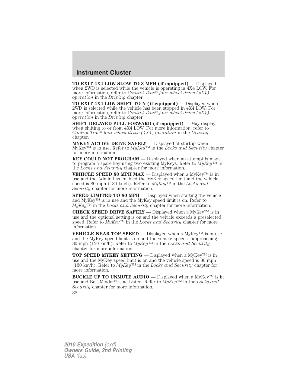 Instrument cluster | FORD 2010 Expedition v.2 User Manual | Page 38 / 424