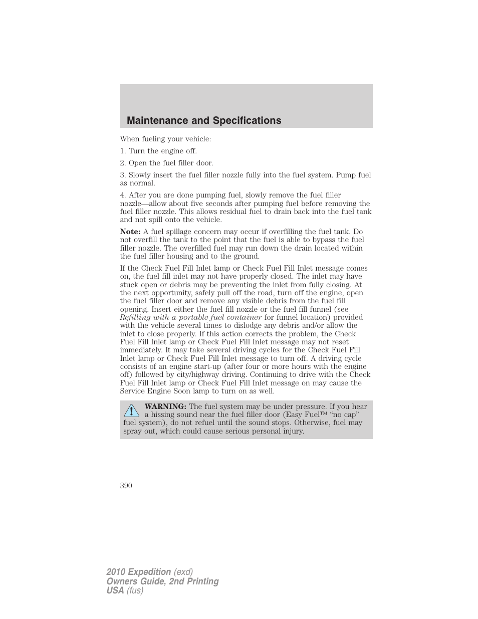 Maintenance and specifications | FORD 2010 Expedition v.2 User Manual | Page 390 / 424