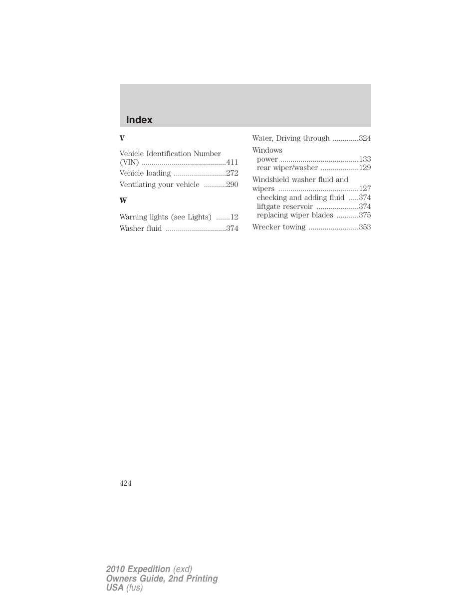 Index | FORD 2010 Expedition v.2 User Manual | Page 424 / 424