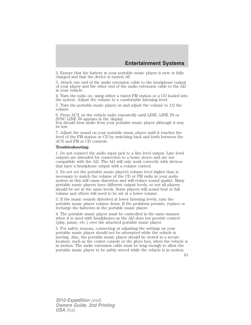 Entertainment systems | FORD 2010 Expedition v.2 User Manual | Page 61 / 424