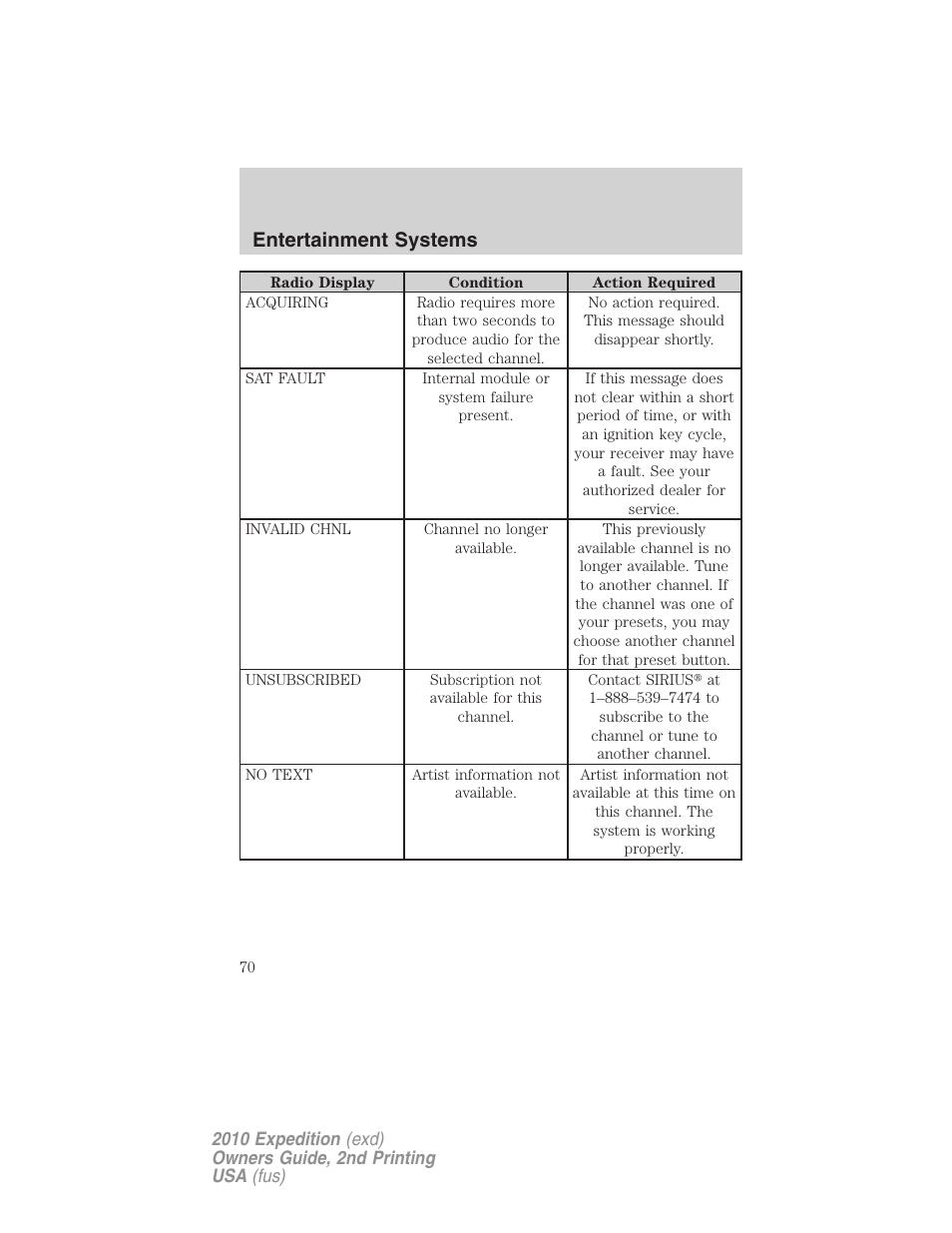 Entertainment systems | FORD 2010 Expedition v.2 User Manual | Page 70 / 424