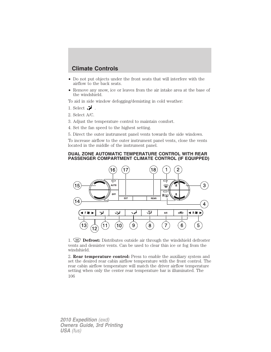 Dual automatic temperature control, Climate controls | FORD 2010 Expedition v.3 User Manual | Page 106 / 422