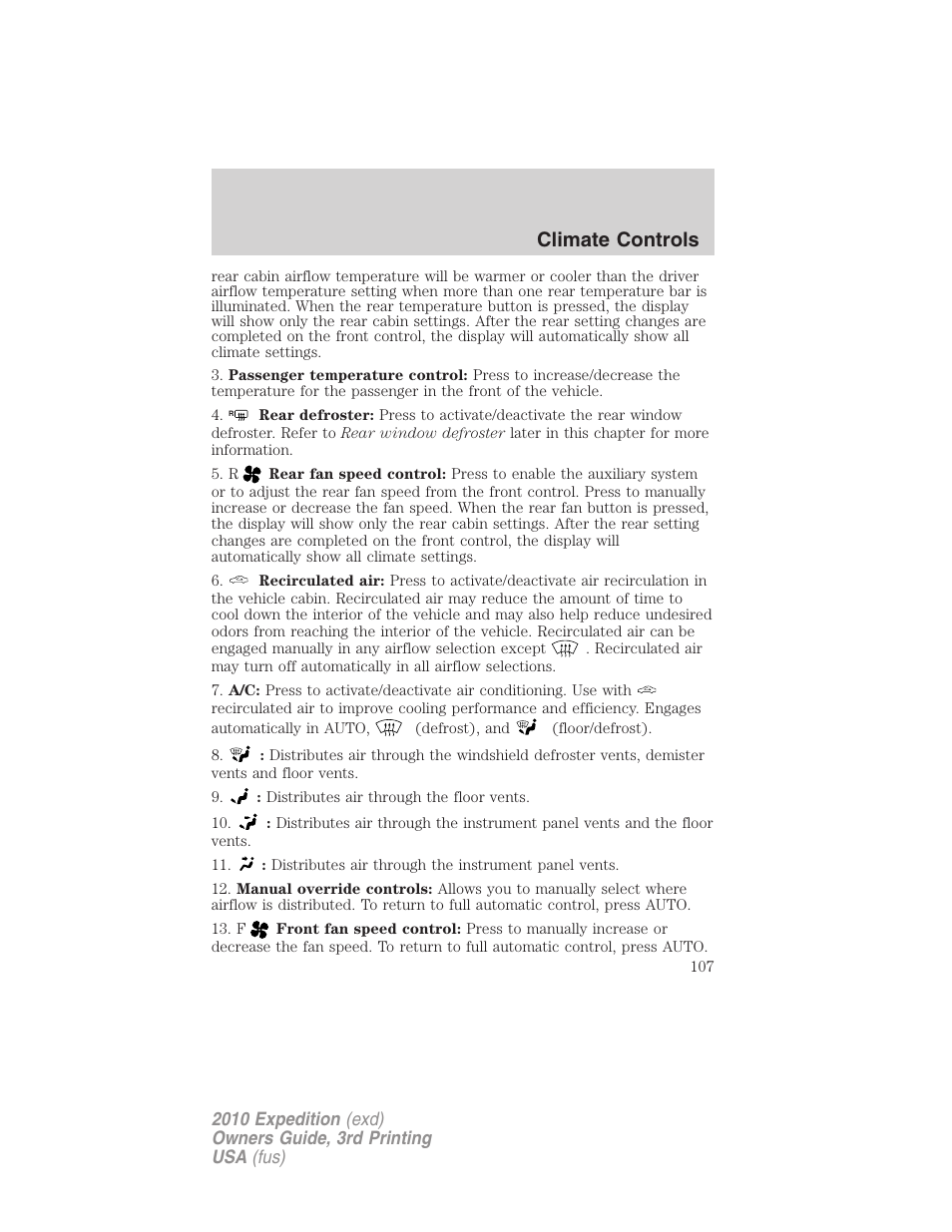 Climate controls | FORD 2010 Expedition v.3 User Manual | Page 107 / 422