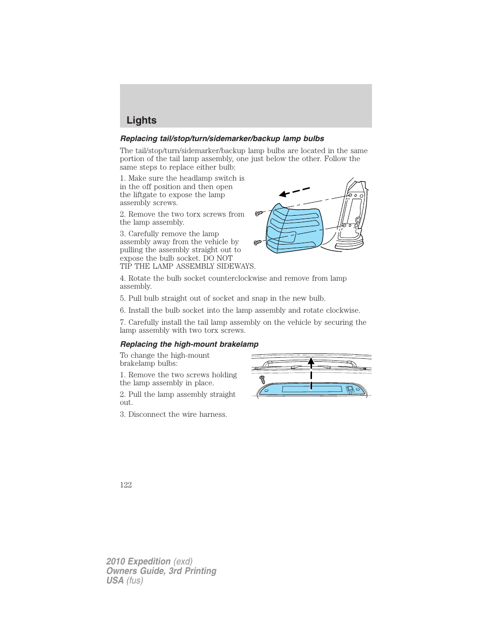 Replacing the high-mount brakelamp, Lights | FORD 2010 Expedition v.3 User Manual | Page 122 / 422