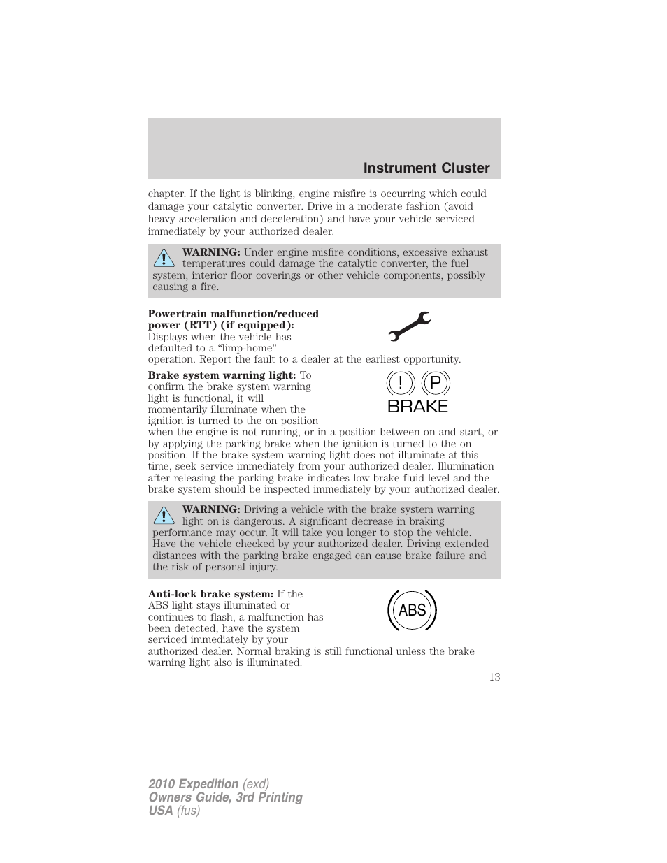 P! brake abs | FORD 2010 Expedition v.3 User Manual | Page 13 / 422