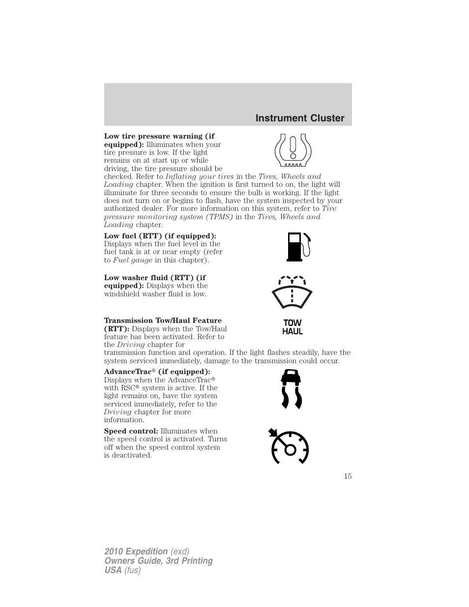 Instrument cluster | FORD 2010 Expedition v.3 User Manual | Page 15 / 422