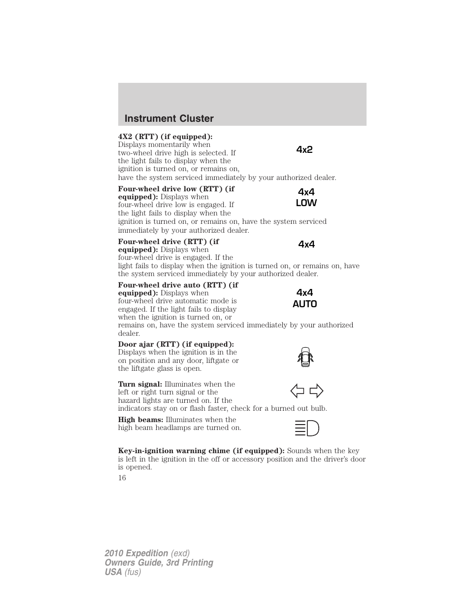 Instrument cluster | FORD 2010 Expedition v.3 User Manual | Page 16 / 422