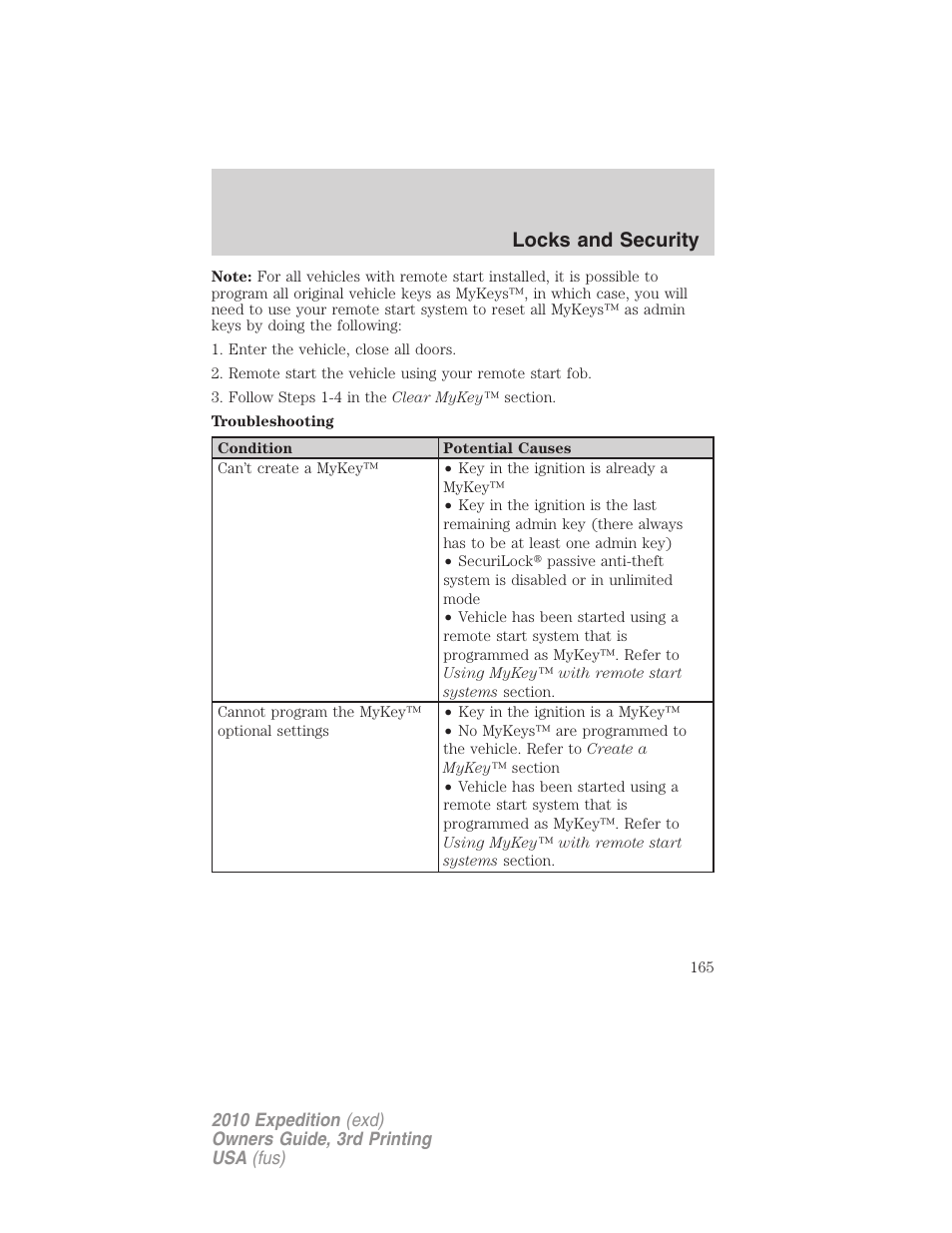 Locks and security | FORD 2010 Expedition v.3 User Manual | Page 165 / 422