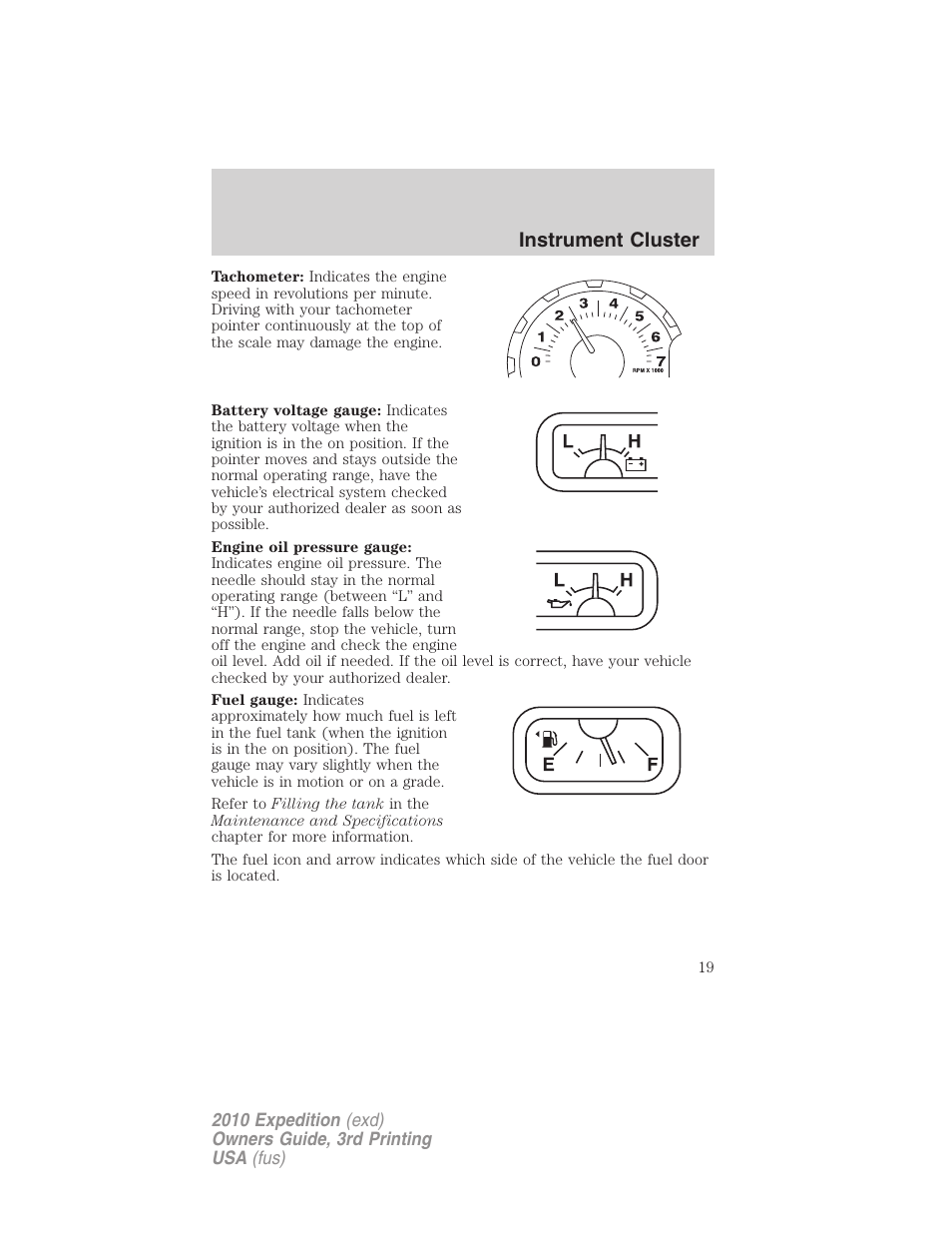 Instrument cluster | FORD 2010 Expedition v.3 User Manual | Page 19 / 422