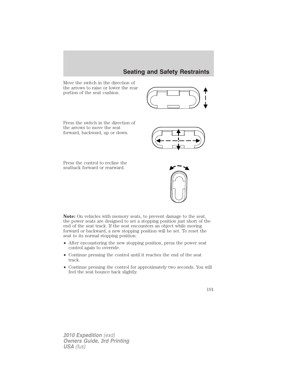 Seating and safety restraints | FORD 2010 Expedition v.3 User Manual | Page 191 / 422