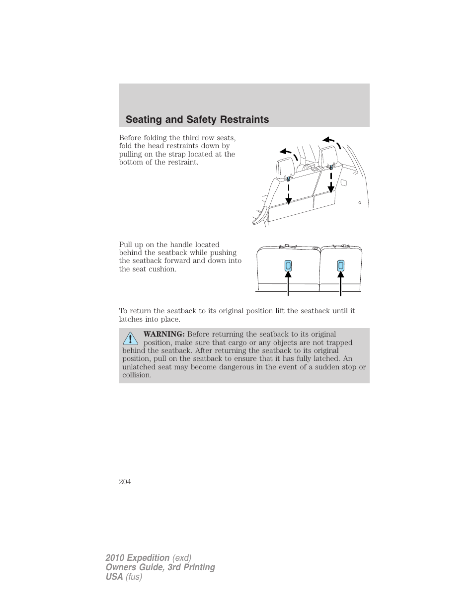 Seating and safety restraints | FORD 2010 Expedition v.3 User Manual | Page 204 / 422