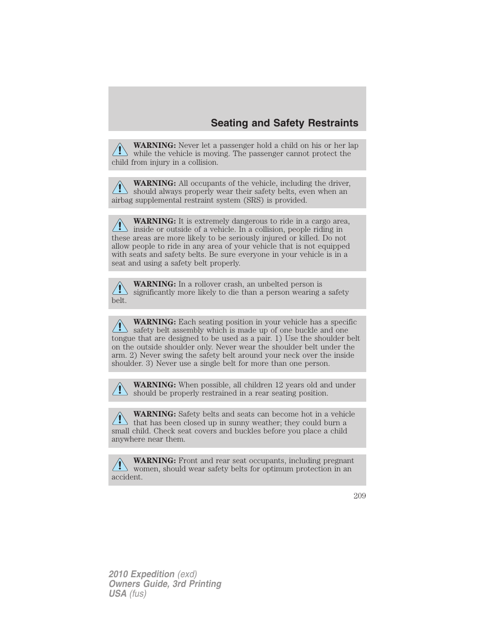 Seating and safety restraints | FORD 2010 Expedition v.3 User Manual | Page 209 / 422