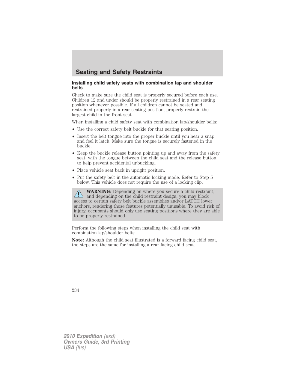 Seating and safety restraints | FORD 2010 Expedition v.3 User Manual | Page 234 / 422