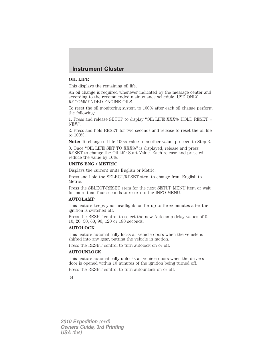 Instrument cluster | FORD 2010 Expedition v.3 User Manual | Page 24 / 422