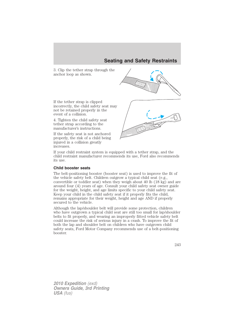 Child booster seats, Seating and safety restraints | FORD 2010 Expedition v.3 User Manual | Page 243 / 422