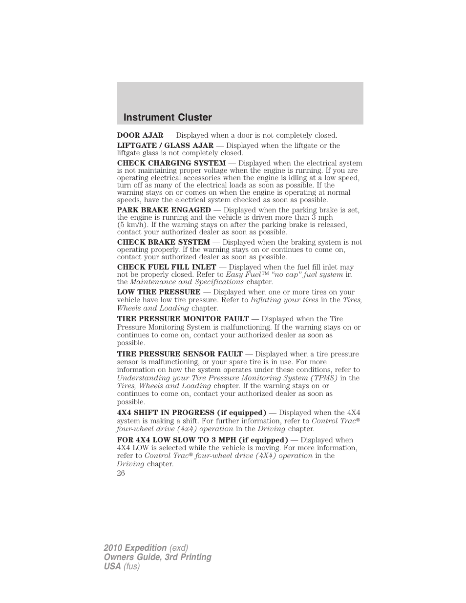 Instrument cluster | FORD 2010 Expedition v.3 User Manual | Page 26 / 422