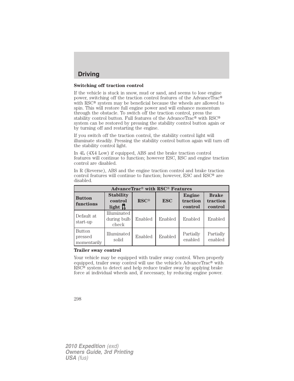 Driving | FORD 2010 Expedition v.3 User Manual | Page 298 / 422